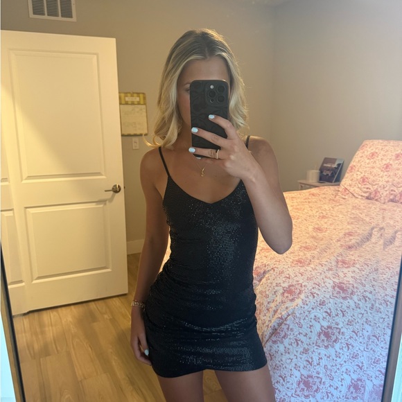 REVOLVE Dresses & Skirts - Moa Moa Black Sparkle Mini Dress with Spaghetti Straps